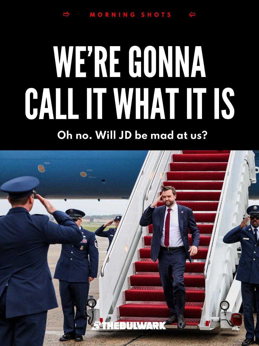 "Vance asked: 'What is it that you want them to do when you call them ‘fascist’?' We want our fellow citizens to open their eyes to what is happening."

Today's Morning Shots from <a href="/BillKristol/">Bill Kristol</a> and <a href="/EggerDC/">Andrew Egger</a>: thebulwark.com/p/yeah-its-fas…