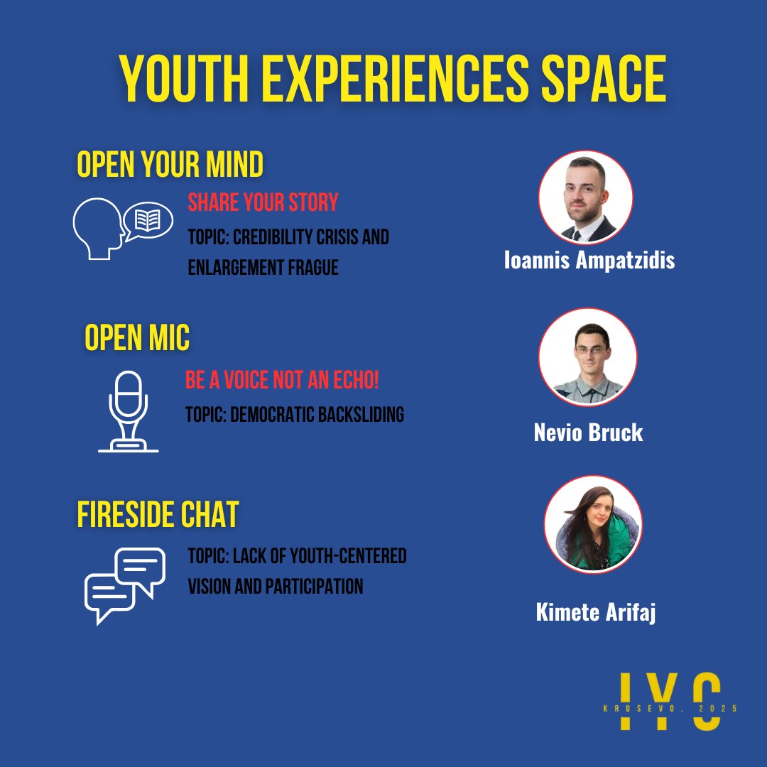 At #IYC2025 we’re opening the floor for stories, ideas, and reflections straight from youth experiences.
Expect open conversations, real insights, and inspiring moments shaped by YOU(th)! 💡
📅 25–29 September 2025
📍 Kruševo
👉 Stay tuned for more!
#KrusevoConference #IYC2025