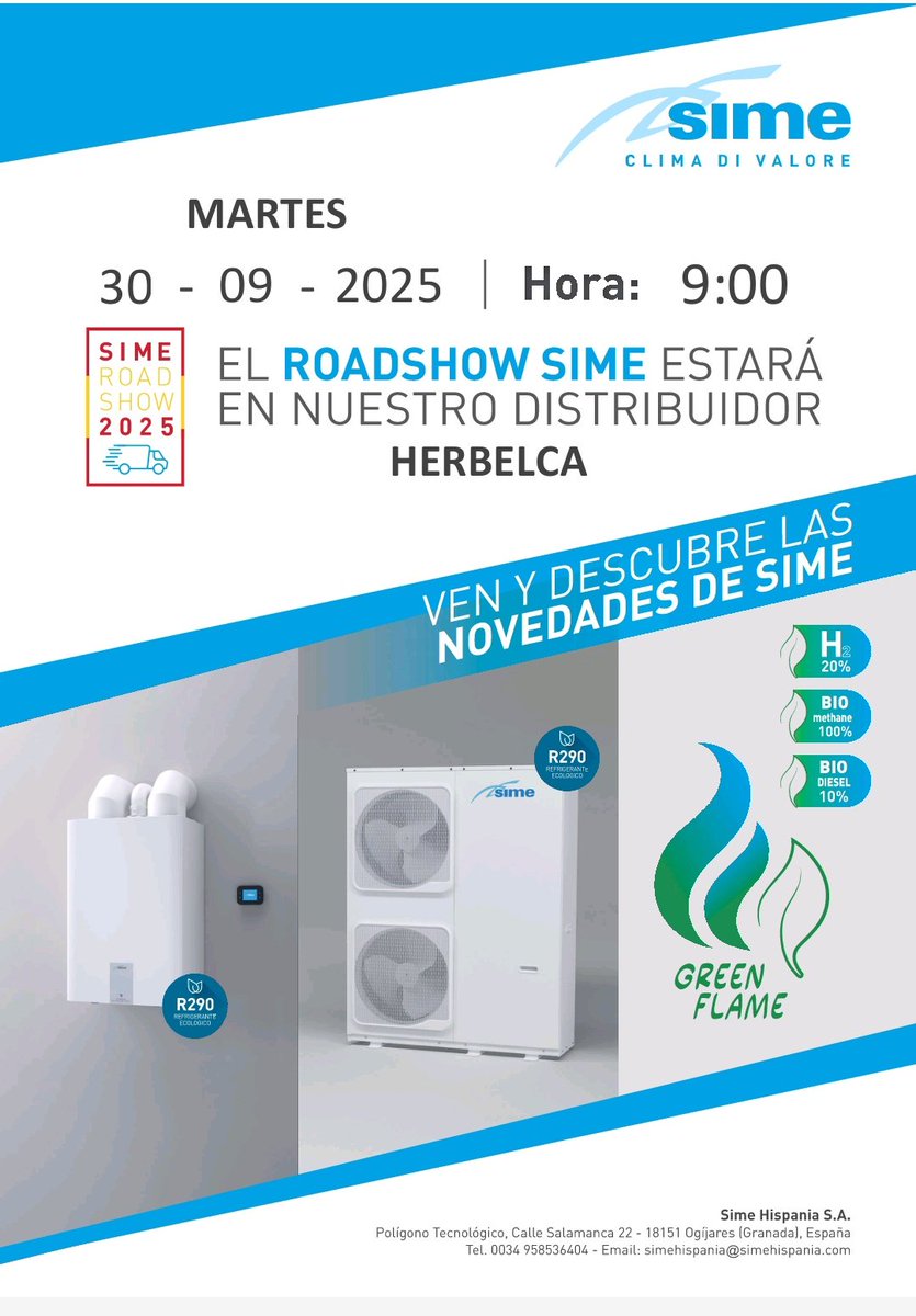 herbelca1's tweet photo. Nos complace invitarles a la jornada SIME ROAD SHOW, que se celebrará el próximo martes 30 de Septiembre ( horario de 09:00 a 14:00 horas) en nuestras instalaciones centrales de Valencia, allí podremos ver y descubrir las novedades de Sime, en funcionamiento. Os esperamos!!! https://t.co/4bjz5tvPL4