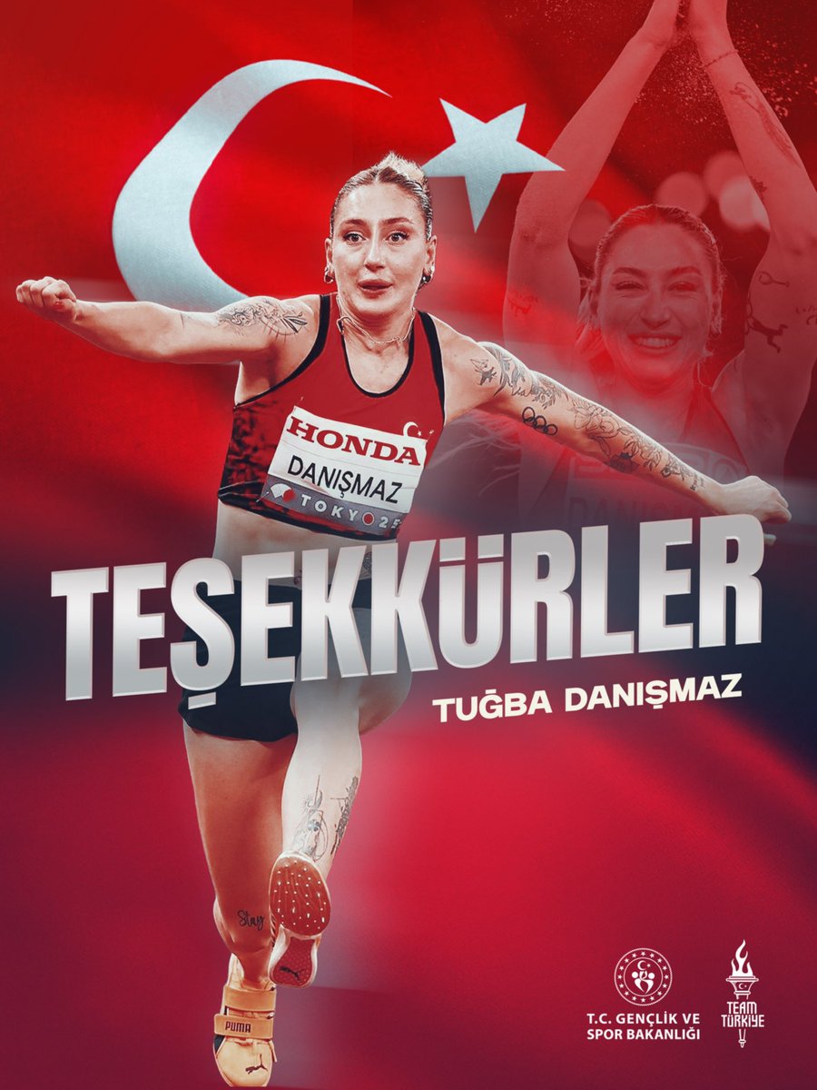 TeamTurkiye's tweet photo. 💫Japonya’da düzenlenen Dünya Atletizm Şampiyonası’nda ülkemizi üç adım atlama finalinde temsil eden milli atletimiz Tuğba Danışmaz, 13.43m'lik derecesiyle Dünya 12’ncisi oldu.

🇹🇷İlk kez dünya şampiyonası finalinde yarışan Avrupa Şampiyonu sporcumuza teşekkür ediyoruz.👏🏻 https://t.co/cJouM6Zivq