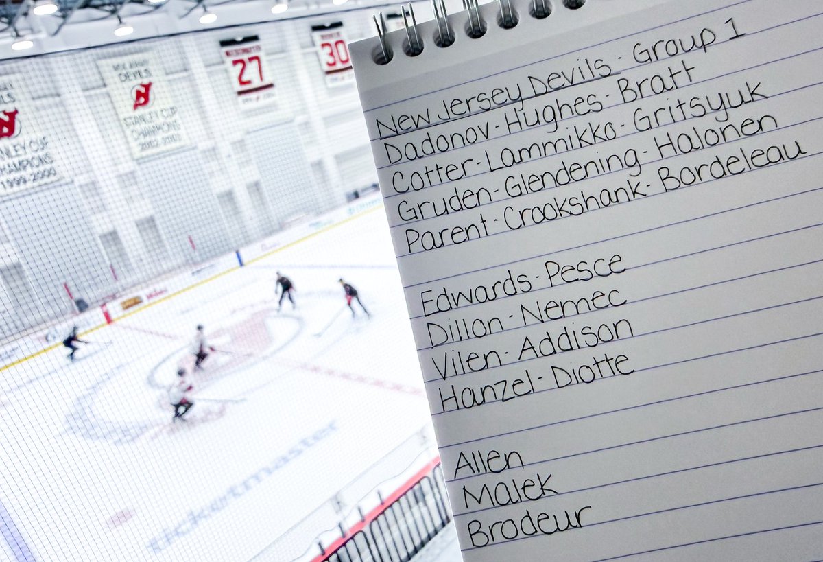 Here’s a first look at #NJDevils lines and pairings for Group 1… keeping in mind they’re split into teams during the early stages of training camp 😅