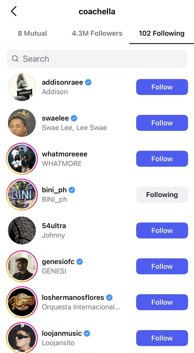 1 OF 102 ARTISTS WORLDWIDE 🌸🇵🇭

Coachella is now following <a href="/BINI_ph/">BINI_PH</a> on Instagram, where it follows only 102 artists worlwide.

MALAYO PA PERO MALAYO NA 🥹🙏🙌
Waaaaa ka-proud kayo walo! Kaiyak! Waaaaaaaa. #BINI <a href="/BINI_ph/">BINI_PH</a>