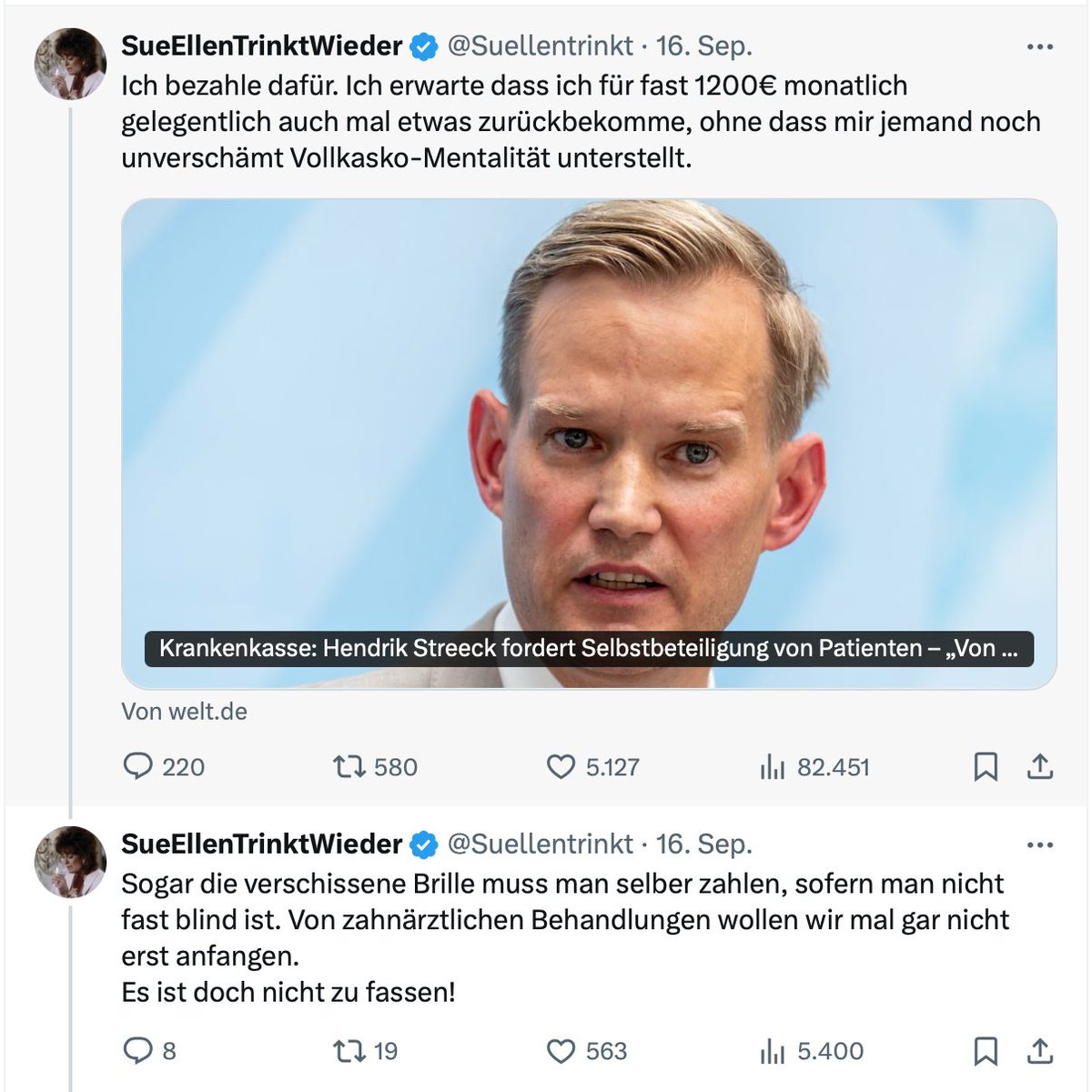 Nicht ganz falsch. Aber von Streeck gepriesene 'Eigenverantwortung' war immer der kleine Bruder von Kosten sparen. Und 'mit dem Virus leben lernen' stand immer auch für 'mit Krankheiten leben lernen'. 
Hätte man früher merken können und nicht erst wenn's ans eigene Geld geht.