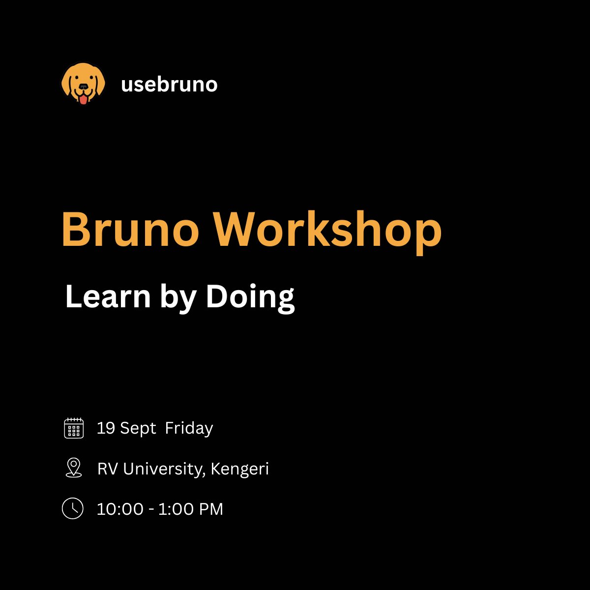 devgancode's tweet image. Hello Namma Bengaluru! 👋 

We’re excited to invite you to the Bruno Hands-On Workshop at FOSS India – Pre-Event.

Join us for an engaging session on API testing with @use_bruno 
 
⏰ Time: 10:00 AM – 1:00 PM
📍 Venue: RV University, Kengeri
👉 Register: forms.gle/34fw8DE6krXyeb…
