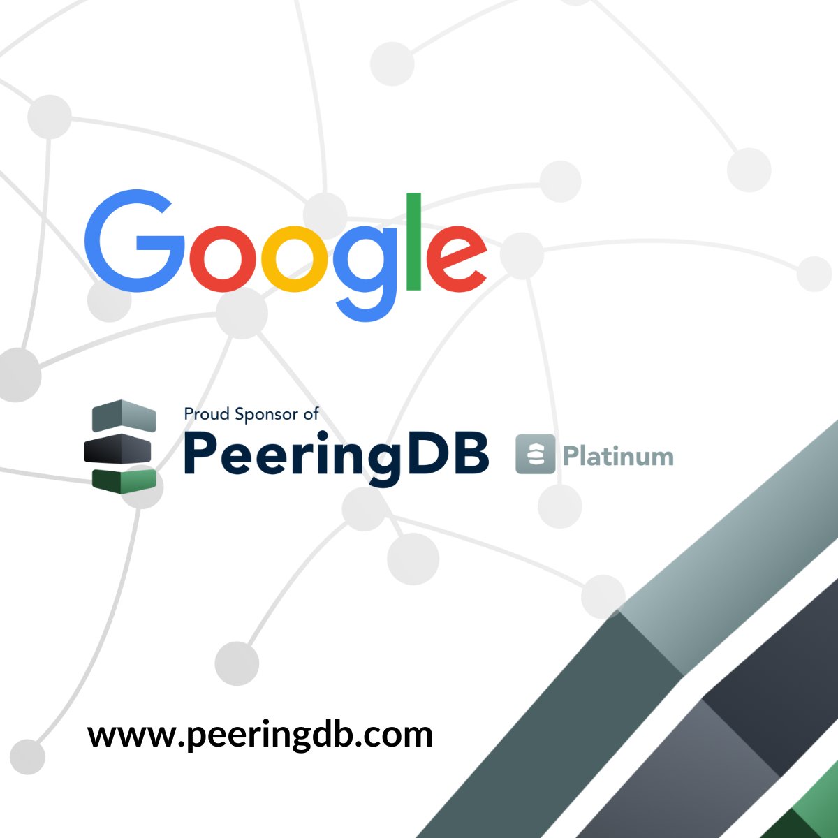 PeeringDB's tweet image. Thanks to returning Platinum sponsor @Google! Sponsorships support the #peering community by keeping PeeringDB running and funding new feature development for #interconnection. Check out their information here: peeringdb.com/org/574.