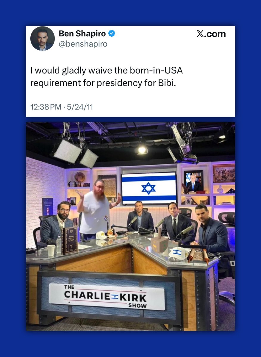 GenXGirl1994's tweet photo. Ben Shapiro:

“I would gladly waive the born-in-USA requirement for presidency of Bibi.”

America is getting “Israeled”. https://t.co/1am2aWYL61