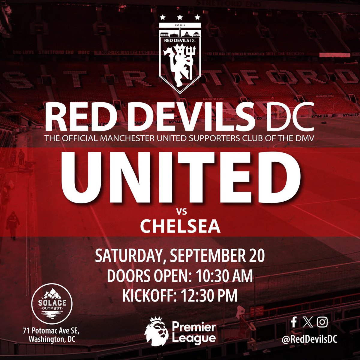 RedDevilsDC's tweet image. United vs Chelsea. Saturday at Solace. 🔴⚪⚫

🍺 $5 Beers + other drink specials
🍴 Matchday Menu + Crush Bar
⏰ 10:30AM Doors | 12:30PM KO
📍 Navy Yard

#RedDevilsDC #MUFC #UTFR
