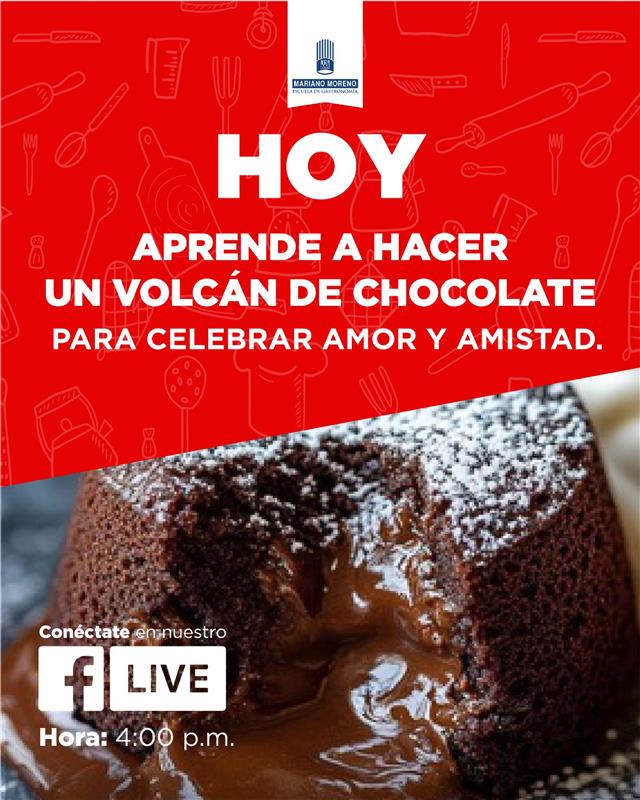 Conéctate a nuestro Facebook Live y aprende a preparar un irresistible volcán de chocolate 🍫​
 El plan más dulce para este #DíaDelAmorYLaAmistad 💚