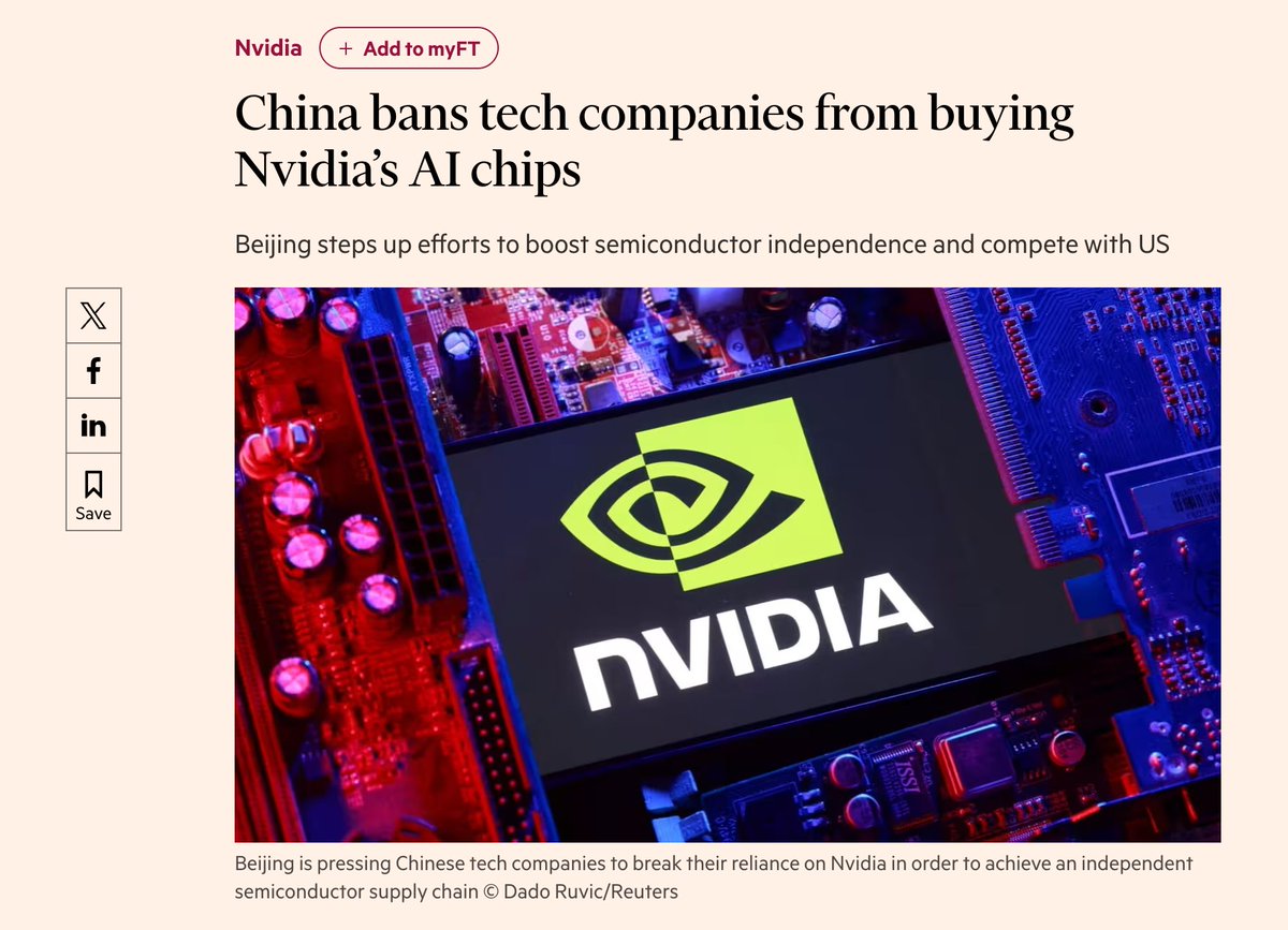 basicprompts's tweet image. China just banned the use of Nvidia chips in the country