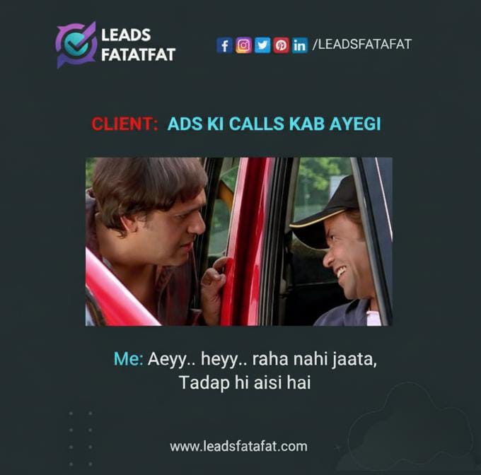 leadsfatafat's tweet image. When clients can’t wait for leads from ads 😅🔥 The excitement is real, the tadap is next level! 🚀 At Leads Fatafat, we make sure your ads bring the calls you’re waiting for 😉📞✨
#LeadsFatafat #DigitalMarketing #AdsThatWork #MarketingHumor #BusinessGrowth #LeadGeneration
