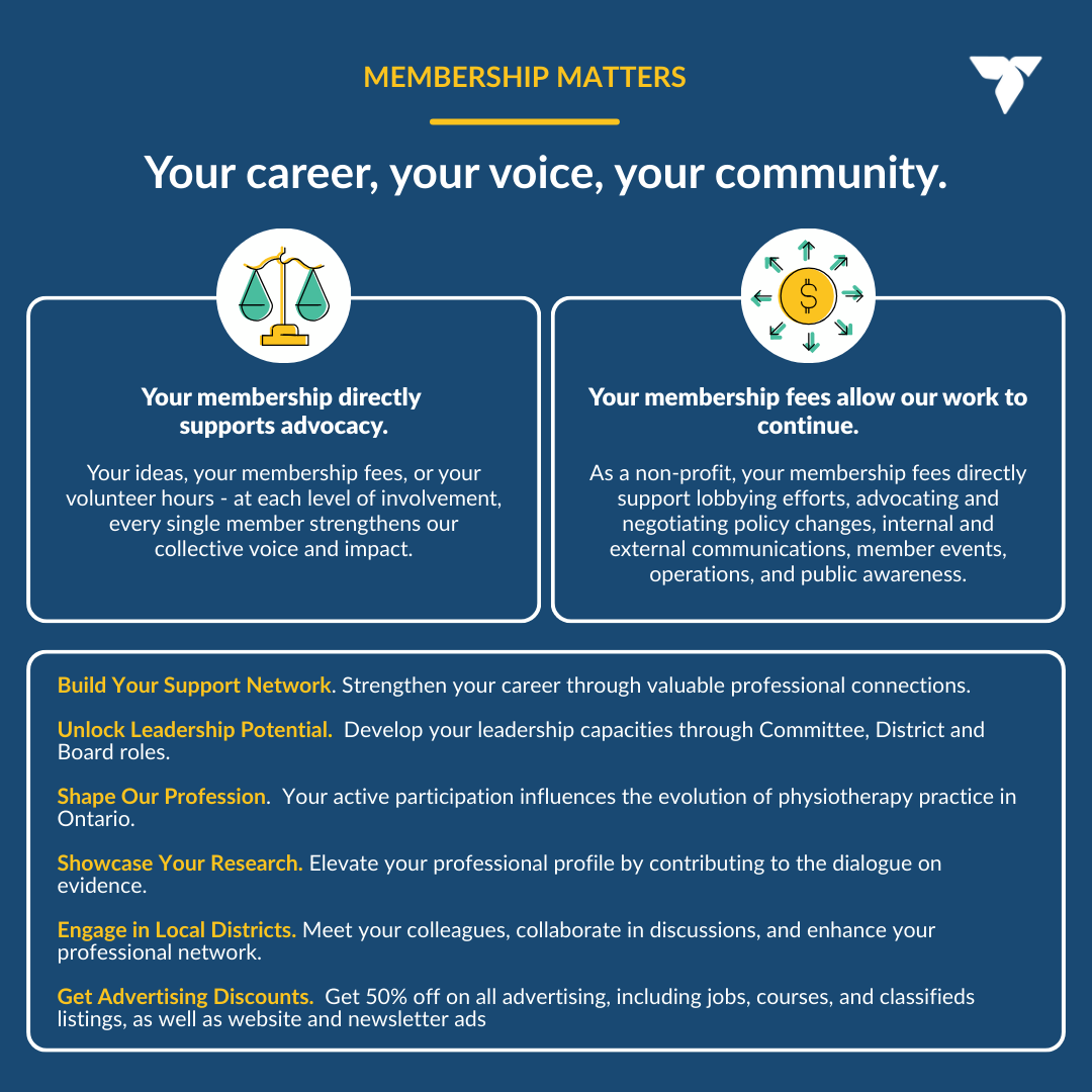 Membership matters because your voice matters. By joining, you help strengthen physiotherapy’s voice in Ontario, advocating for better access, stronger recognition, and the future of our profession.

Learn more: together.wearept.ca/renew-your-mem…