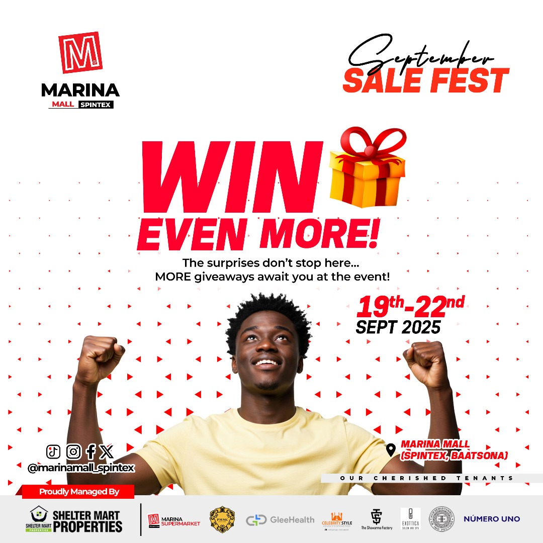 sheltermart's tweet image. 1 DAY TO GO! 🎉
The wait is almost over — September Sales Fest Bazaar is happening tomorrow at Marina Mall, Spintex(Baatsona)! 🛍️✨
📍 Marina Mall, Spintex-Baatsona (Car Park)
📅 Tomorrow — Fri, 19th - 22nd Sept 2025
🕙 10AM till late
#marinamall #spintex #shoppingmall #Accra