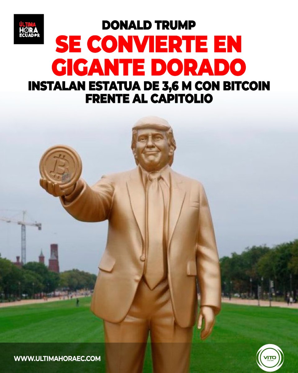 Una estatua dorada de 3,6 metros de Donald Trump sosteniendo un Bitcoin fue  colocada frente al Capitolio de EE. UU., justo antes del anuncio del  recorte de tasas de la Reserva Federal.