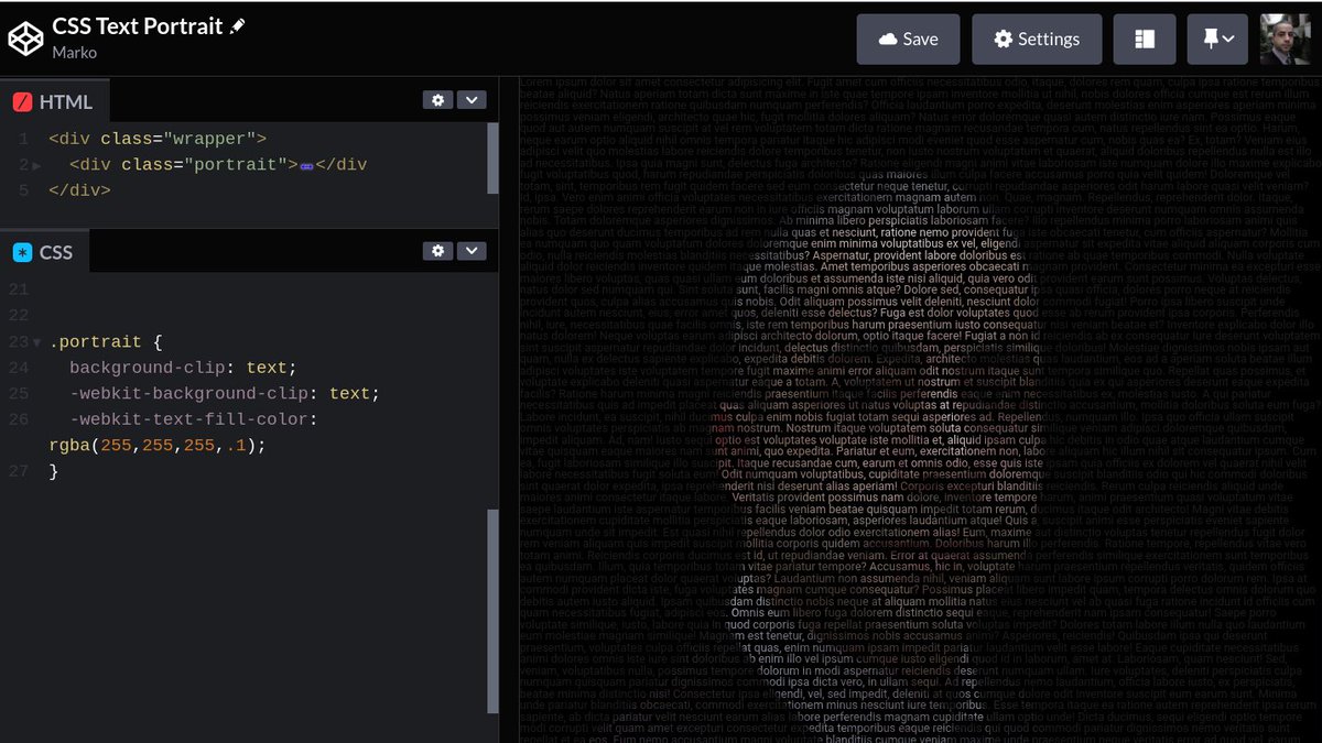 denicmarko's tweet image. CSS tip:

Create a beautiful text portrait with a few lines of CSS: