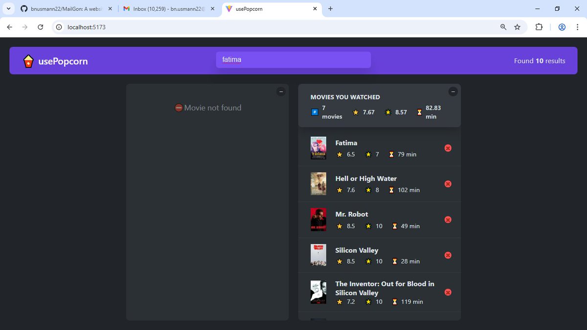 BnUsmann22's tweet image. Day 6/15 – UsePopcorn 🍿

Fetched data from APIs
Managed state like a pro
Played with advanced useEffect
Built custom hooks for cleaner code
React is finally starting to feel like building real apps 🚀
linkedin.com/posts/abdullah…
#15DaysOfCode #React #FrontEnd