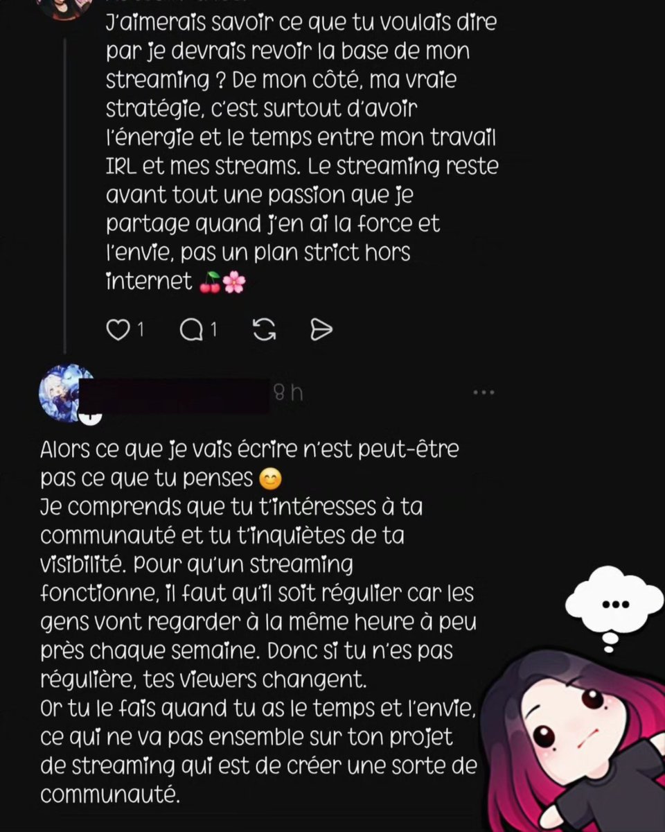 NiniCherryPop's tweet image. Les streamers ne sont pas des machines ni des esclaves du contenu.
Beaucoup de gens croient qu’il faut streamer tous les jours pour réussir vite. Mais la réalité, c’est que derrière chaque stream il y a une vraie vie (⁠^⁠～⁠^⁠;⁠)⁠ゞ

Moi par exemple, je travaille en usine,…