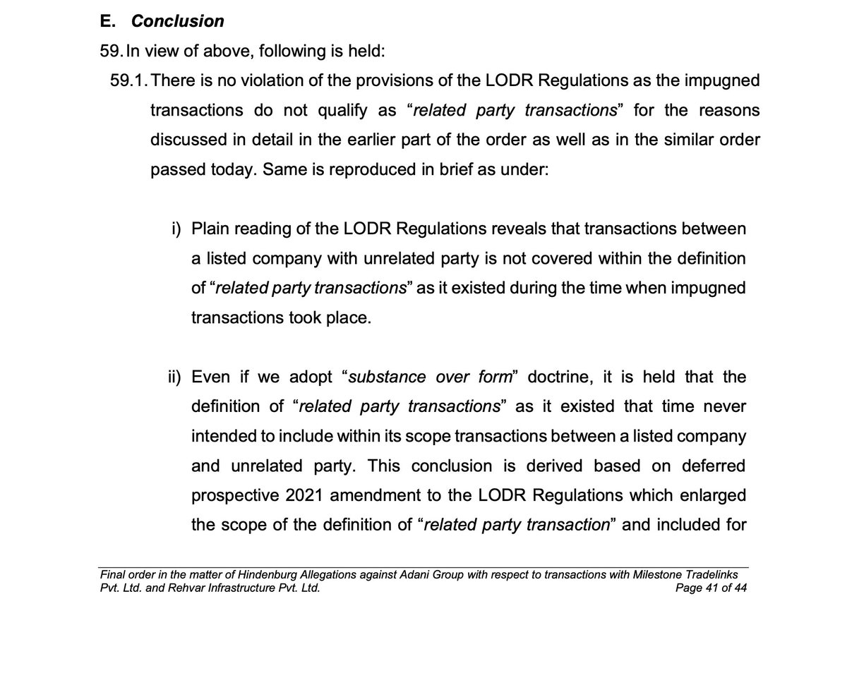 LiveLawIndia's tweet image. #BREAKING SEBI gives clean chit to #GautamAdani and #Adani group of companies in respect of the allegations made by Hindenburg Research.

SEBI concludes there is no violation of LODR regulations as the impugned transactions do not qualify as &quot;related party transactions&quot;.

SEBI…