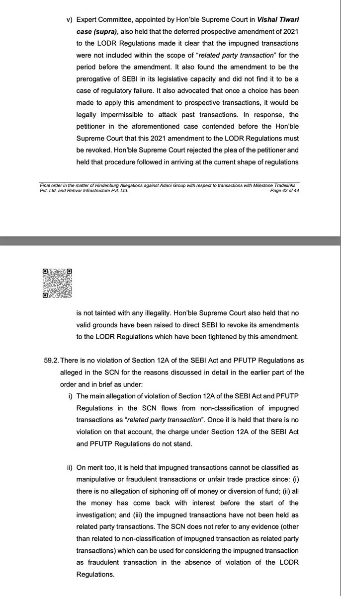 LiveLawIndia's tweet image. #BREAKING SEBI gives clean chit to #GautamAdani and #Adani group of companies in respect of the allegations made by Hindenburg Research.

SEBI concludes there is no violation of LODR regulations as the impugned transactions do not qualify as &quot;related party transactions&quot;.

SEBI…