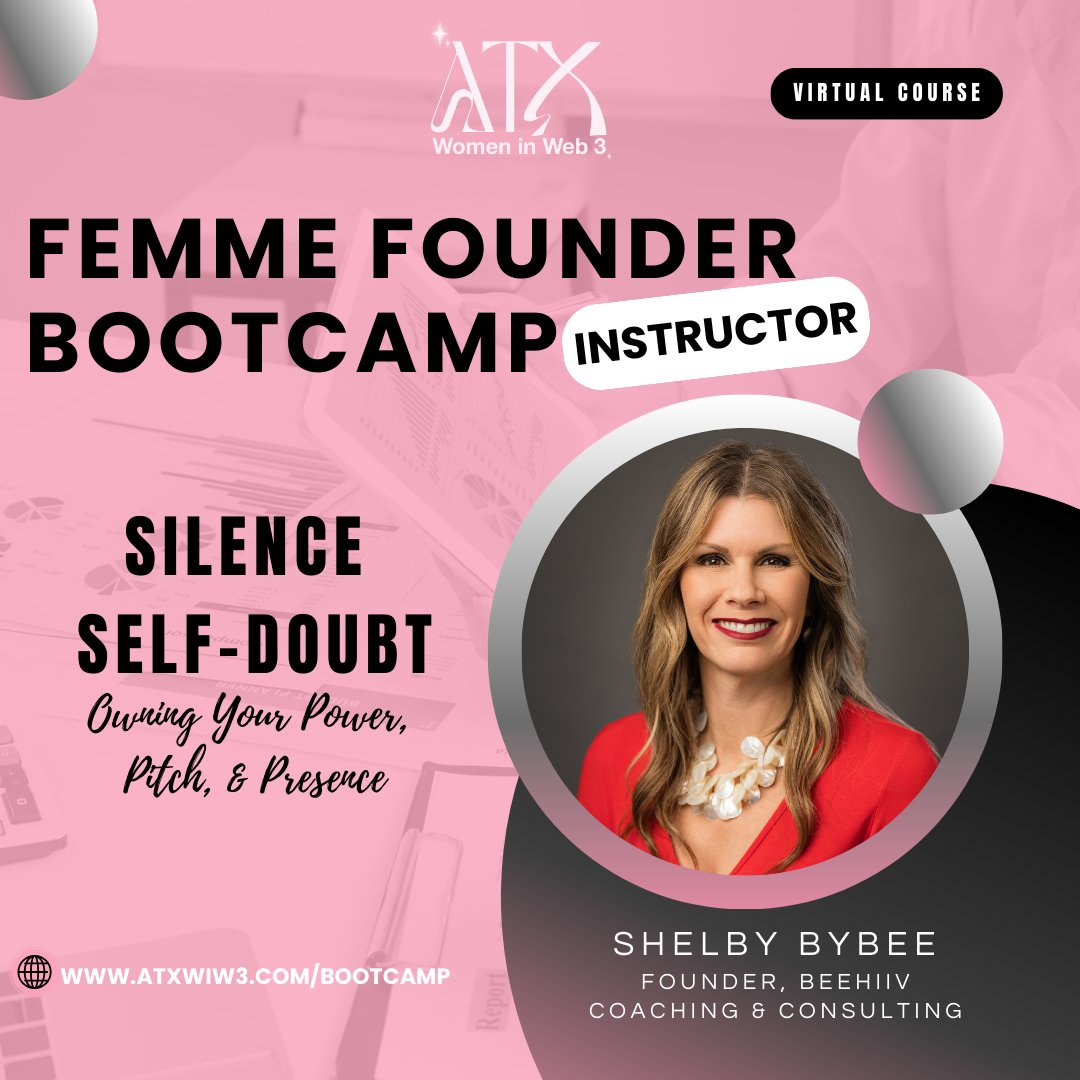 🔹 Instructor Spotlight: Shelby Bybee
Keynote speaker, master facilitator, &amp; performance strategist

In her session, she'll be helping founders quiet imposter syndrome &amp; step fully into their voice + power.

📝 Register: atxwiw3.com/bootcamp
✨ Orientation starts 9/23