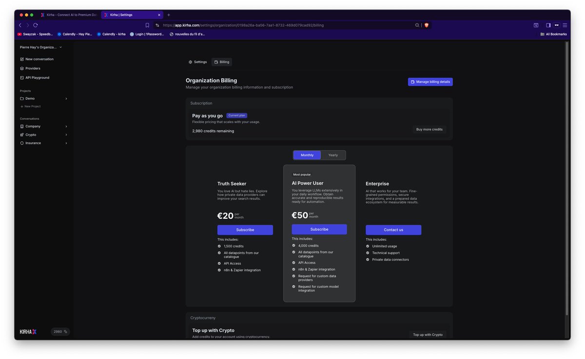 It's OFFICIAL &gt; <a href="/kirha_ai/">Kirha</a> is out of beta. Whitelist is gone. You can now buy credits to feed your LLMs with the context it deserves. Let me be my first customer🧵