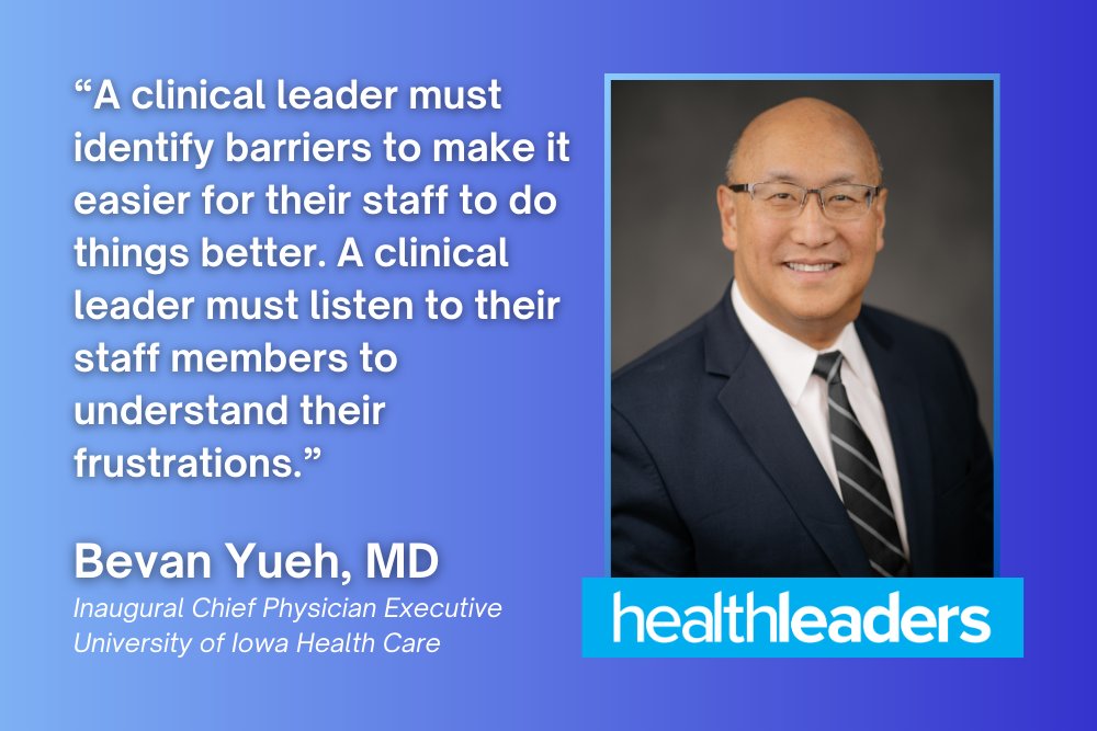 HealthLeaders's tweet image. New on #TheExec: One of the top #priorities of @uihealthcare's inaugural chief #physician executive, Bevan Yueh, is integrating #ClinicalCare across the health system: healthleadersmedia.com/cmo/exec-how-s…