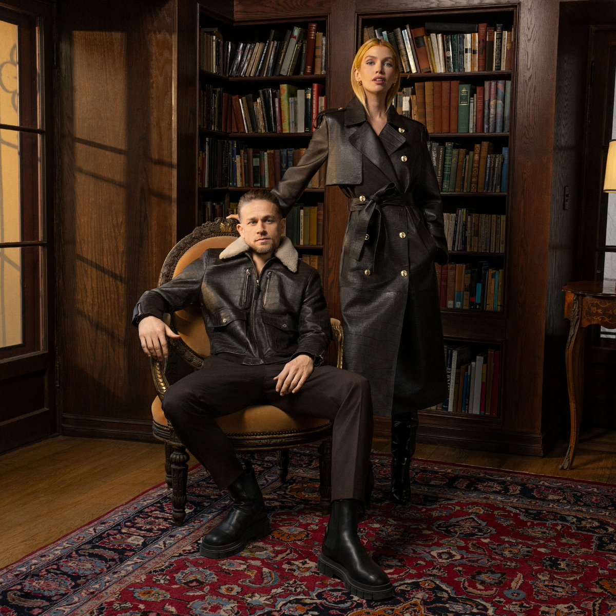 CHunnamFAN's tweet image. Charlie Hunnam and Stella Maxwell for the #MACKAGE Fall/Winter 2025 Collection.