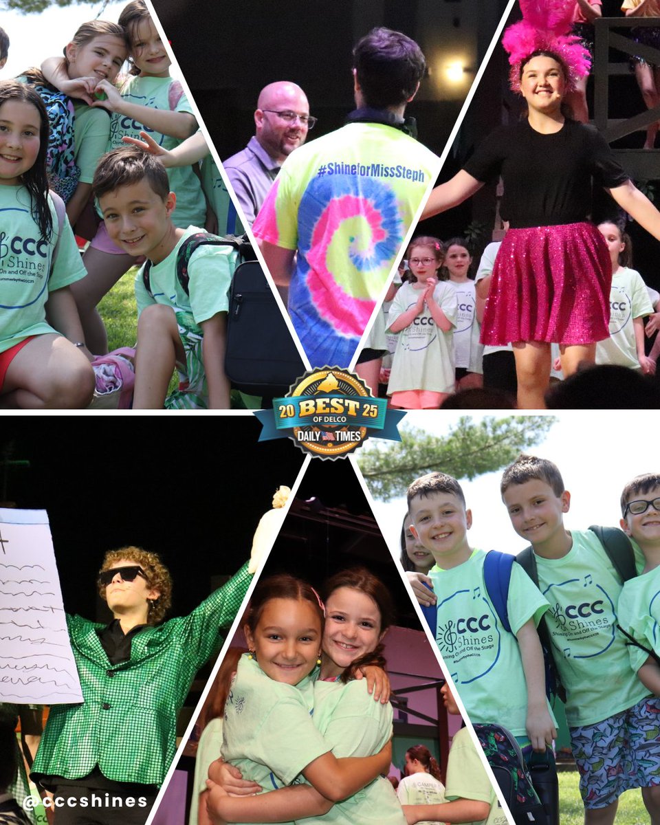Together we shine! Thanks to the incredible support of our CCC Shines families, friends, and community, we are proud to be voted Best of Delco 2025 for both Summer Camp and Youth Theater. This recognition belongs to all of us, and we are so grateful!