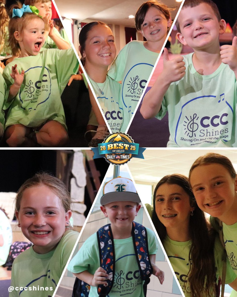 cccshines's tweet photo. Together we shine! Thanks to the incredible support of our CCC Shines families, friends, and community, we are proud to be voted Best of Delco 2025 for both Summer Camp and Youth Theater. This recognition belongs to all of us, and we are so grateful! https://t.co/GLe0fXC0FP