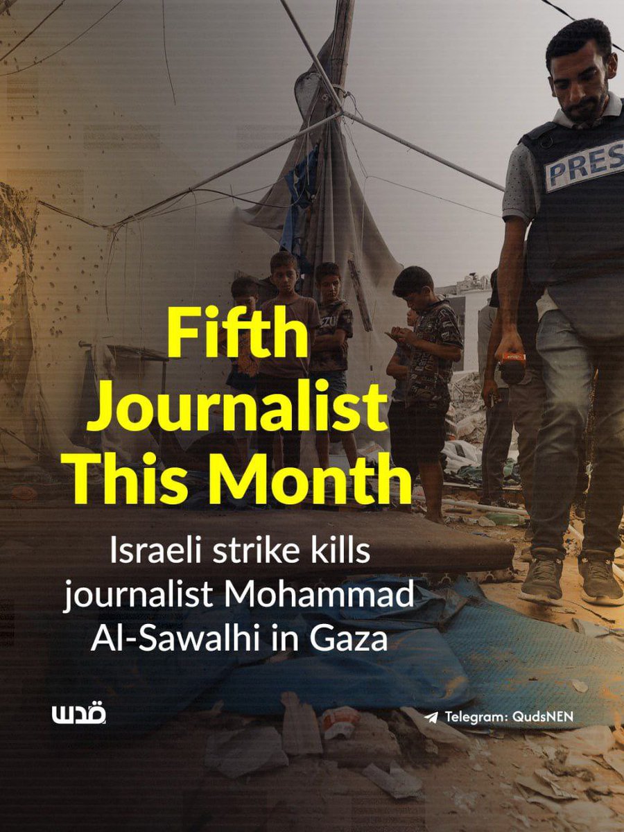 Palestinian photojournalist Mohammad Al-Sawalhi, a cameraman for Al-Quds Al-Youm TV, was killed yesterday in a direct Israeli airstrike on Gaza City while performing his journalistic duties, covering the crimes of the ongoing Israeli aggression.

Al-Sawalhi is the fifth
