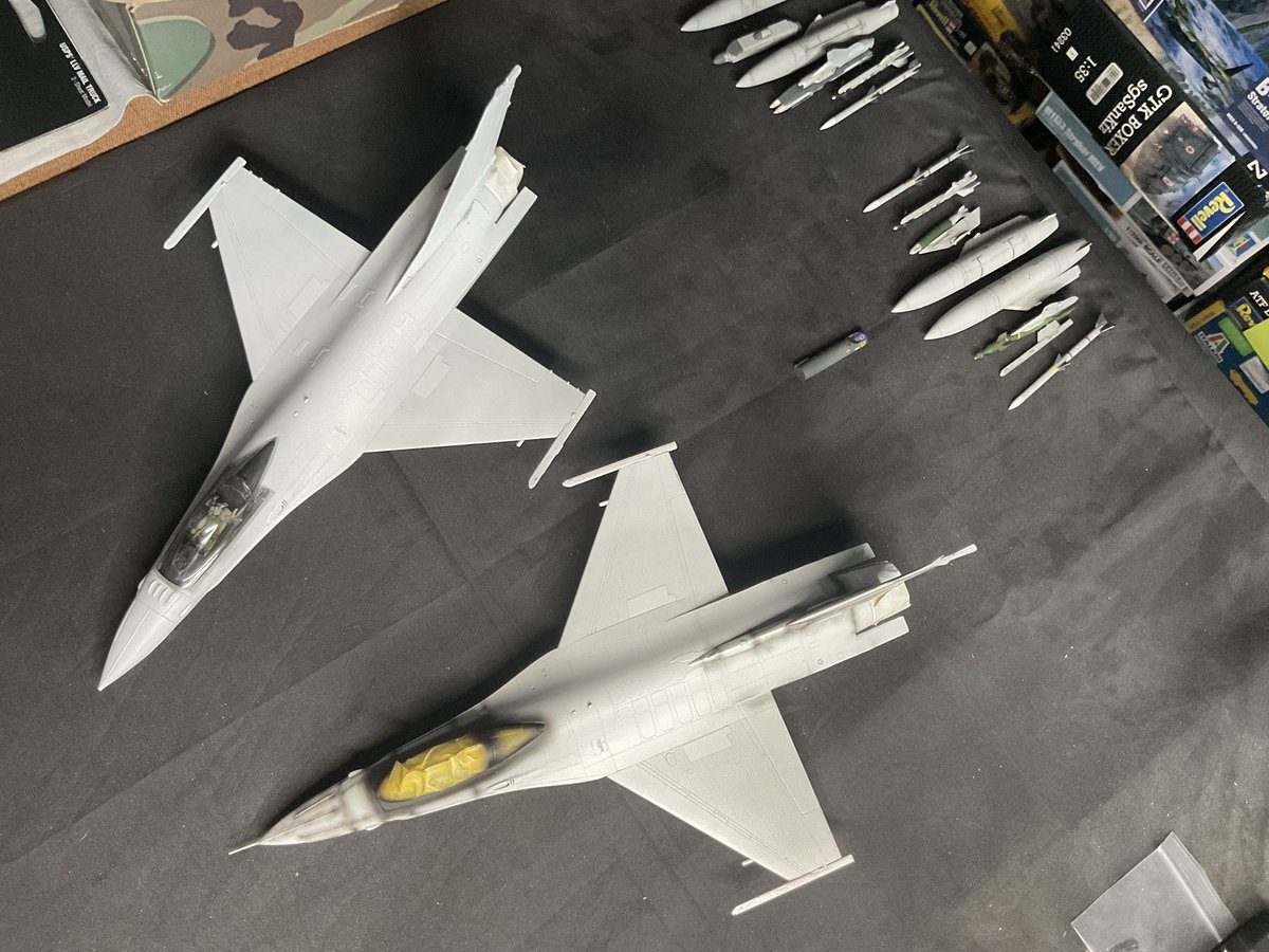 Two more Hasegawa 1/48 F-16 kits nearing completion.