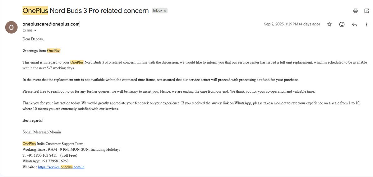 DebdasU's tweet image. @OnePlus_IN  promised me a full unit replacement (I have mail + audio proof) but kept delaying &amp;amp; misleading.

Now my case is accepted in District Court pending for hearing.

Shame on such cheap service!
Thank @consaff 
#FraudOnePlus #OnePlusScam #ConsumerRights #OnePlusIndia