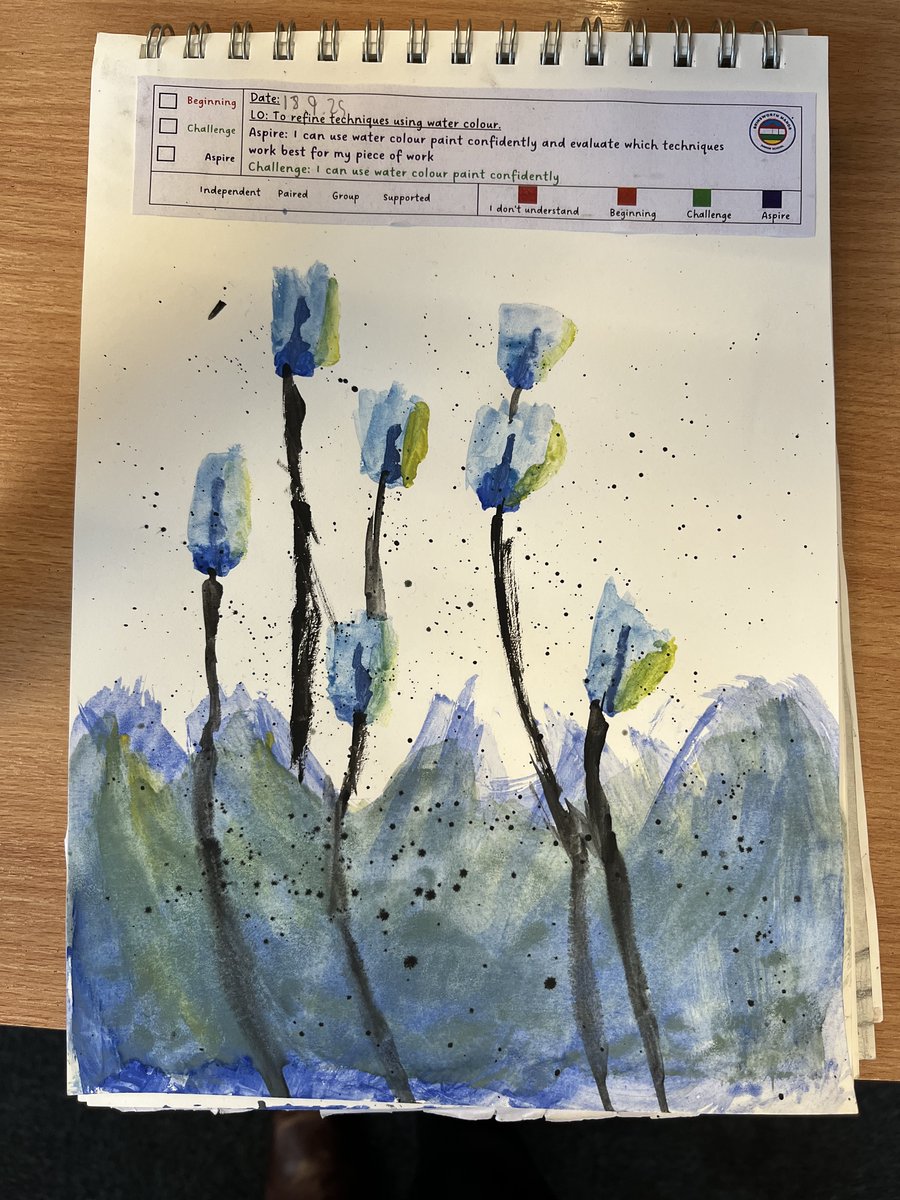 BMJClassof27's tweet photo. Y5 are working on their watercolour skills in art. Today, we tried a variety of different techniques which, when combined, created an image of some poppies in a field. What incredible artists we are! #safetofail #relishnewchallenges https://t.co/vCtpx2OpzC