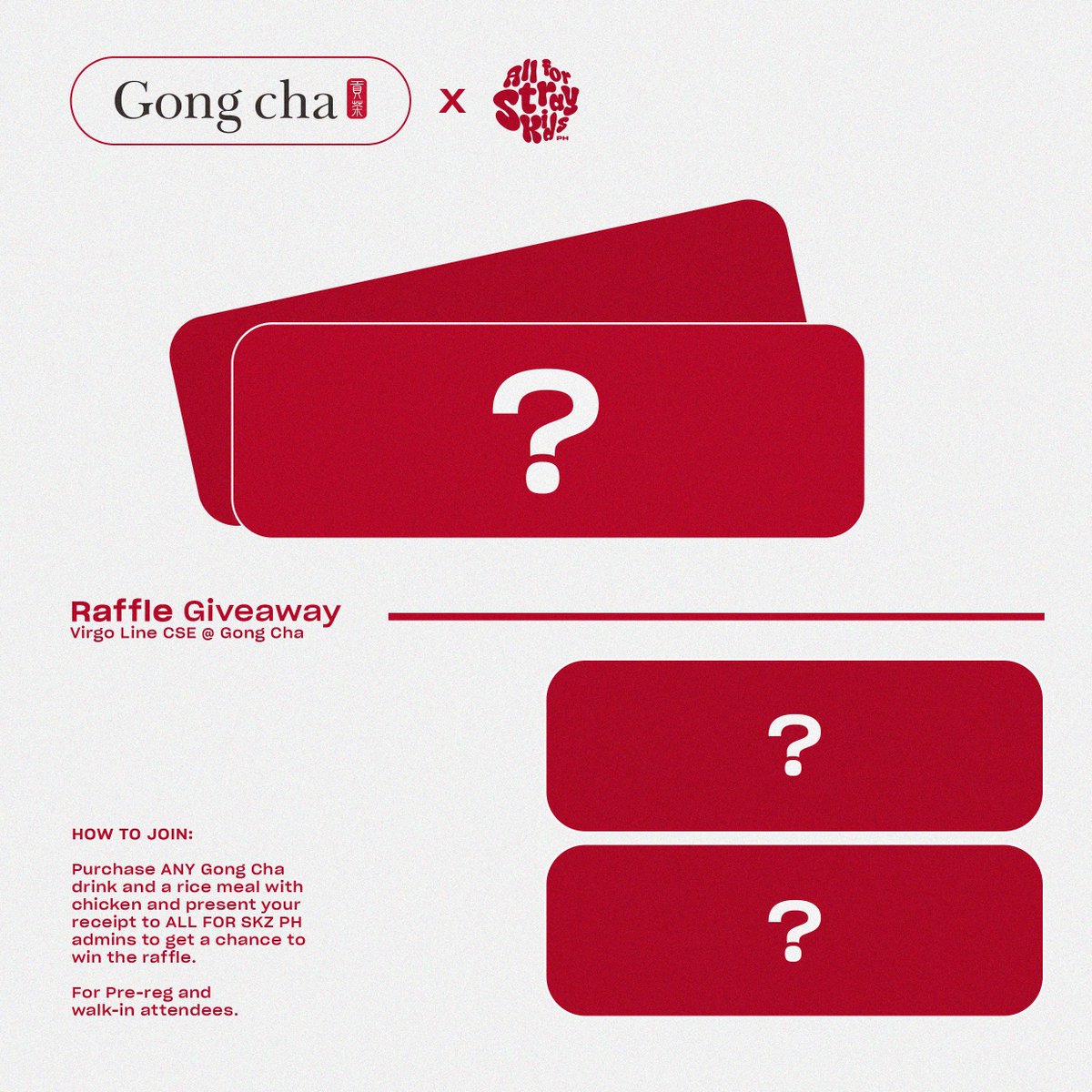 All For SKZ PH (@allforskzph) on Twitter photo Win a Special Surprise Gift from <a href="/gongchaphil/">gongchaphils</a> ! 🧋
Be one of the 10 lucky winners of a special surprise gift from Gong Cha! This promo is exclusively made just for STAYs that would attend on the event day.
🧾 How to Join
Simply purchase any Gong Cha drink and rice meal with Win a Special Surprise Gift from <a href="/gongchaphil/">gongchaphils</a> ! 🧋
Be one of the 10 lucky winners of a special surprise gift from Gong Cha! This promo is exclusively made just for STAYs that would attend on the event day.
🧾 How to Join
Simply purchase any Gong Cha drink and rice meal with