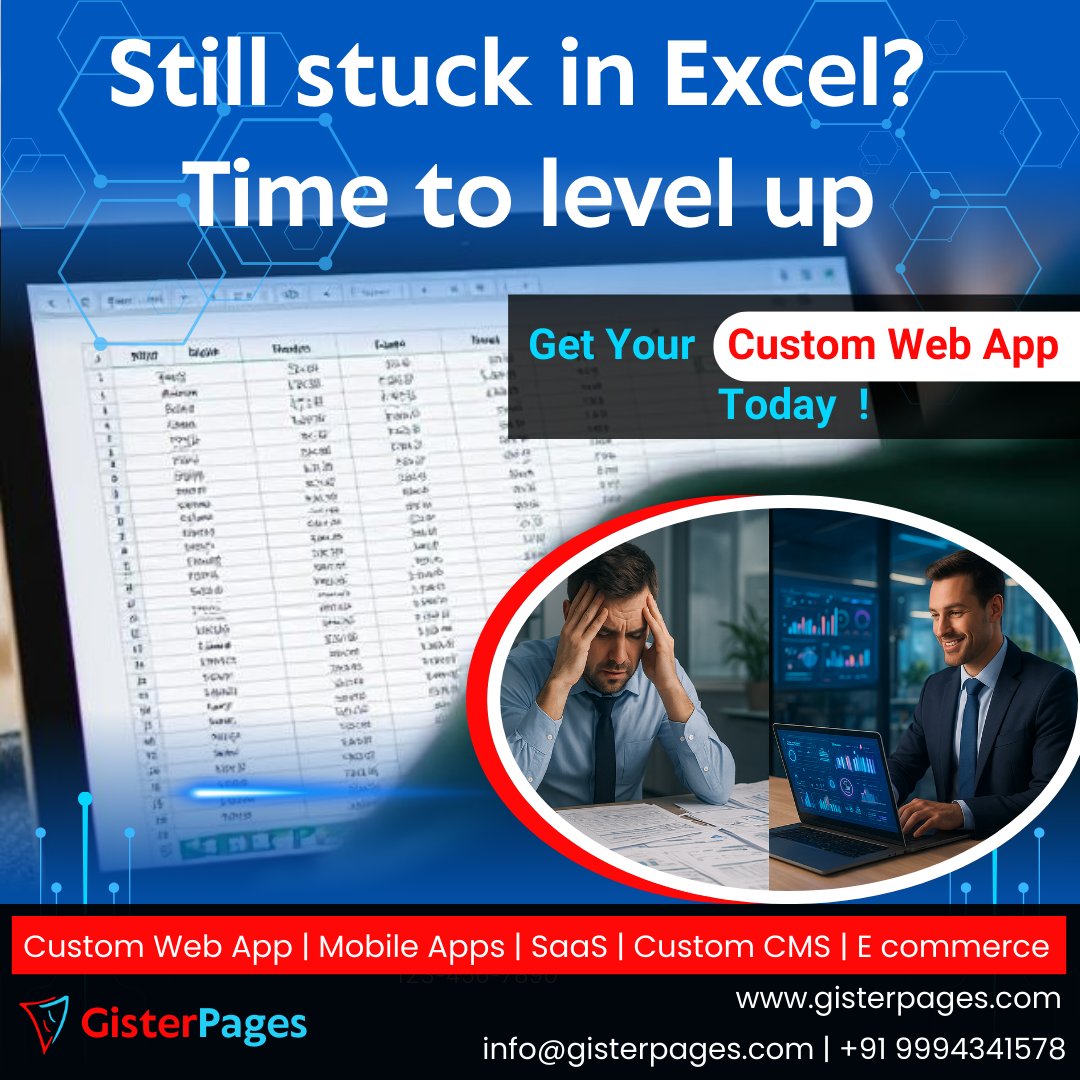 gisterpages's tweet image. "Transform Excel into secure, scalable web apps for effortless collaboration."
Contact us today at +91 9994341578, 
visit : gisterpages.com, or
email : info@gisterpages.com.
#ExcelProblems #BusinessGrowth #CustomWebApp #DigitalTransformation #WebDevelopment
