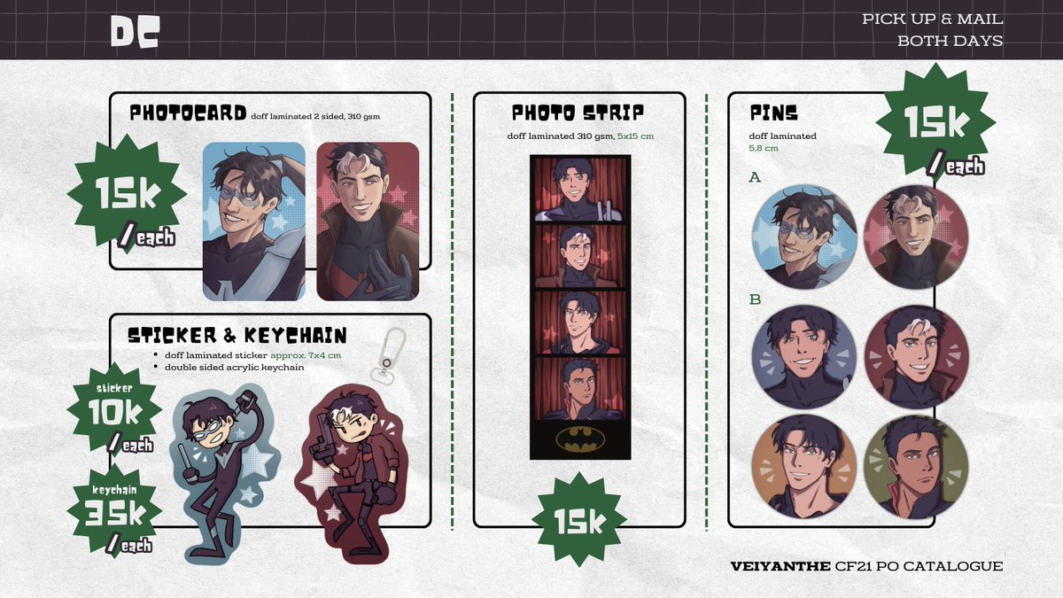 veiyanthe's tweet image. [ 💛&amp;amp;🔄 are appreciated, thank you!! ]

Veiyanthe’s CFXX Pre-Order✨

🗓️ 18 September - 5 Oktober 2025
📦 Pick up OTS (Both Days) &amp;amp; Mail Order
🌟 DC (BATFAM), CHAINSAW MAN, NARUTO, PERSONA 5, ONE PIECE
🔗 forms.gle/kePQA8J8jeW56W…

#cf21 #cf21catalogue #comifuro21 #cfxxi