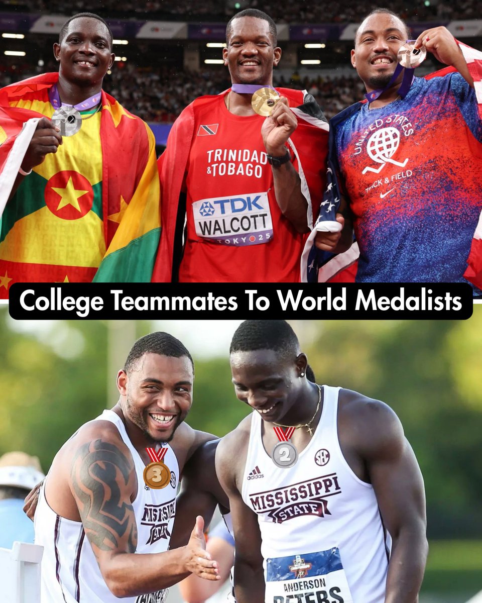 Some things never change💪

👀 <a href="/Curt_Thompson_/">Curtis Thompson, OLY</a>  &amp; Anderson Peters going from teammates at <a href="/HailStateTF/">Mississippi State T&F</a>  to winning silver and bronze today at the World Championships. 

📸 <a href="/PanamSports/">Panam Sports</a>