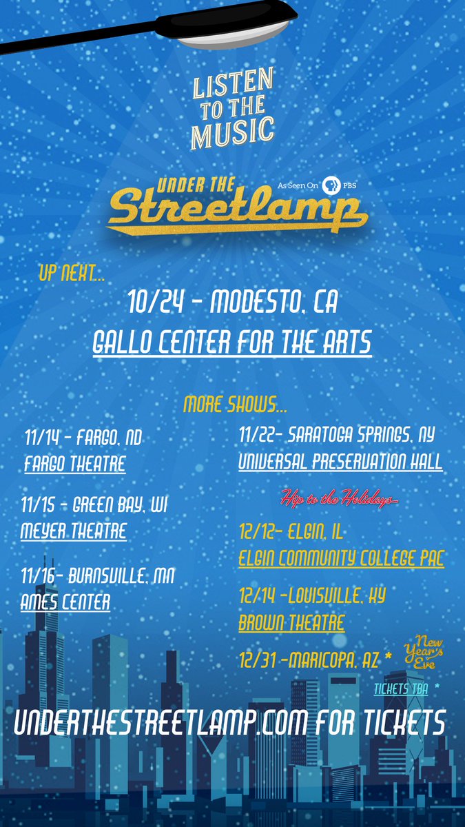 A lot of options here! Come see a show and bring the one you love.  Tickets available at the link below!

#underthestreetlamp #concert #ConcertTickets #livemusicalconcert 

underthestreetlamp.com/upcoming-event…