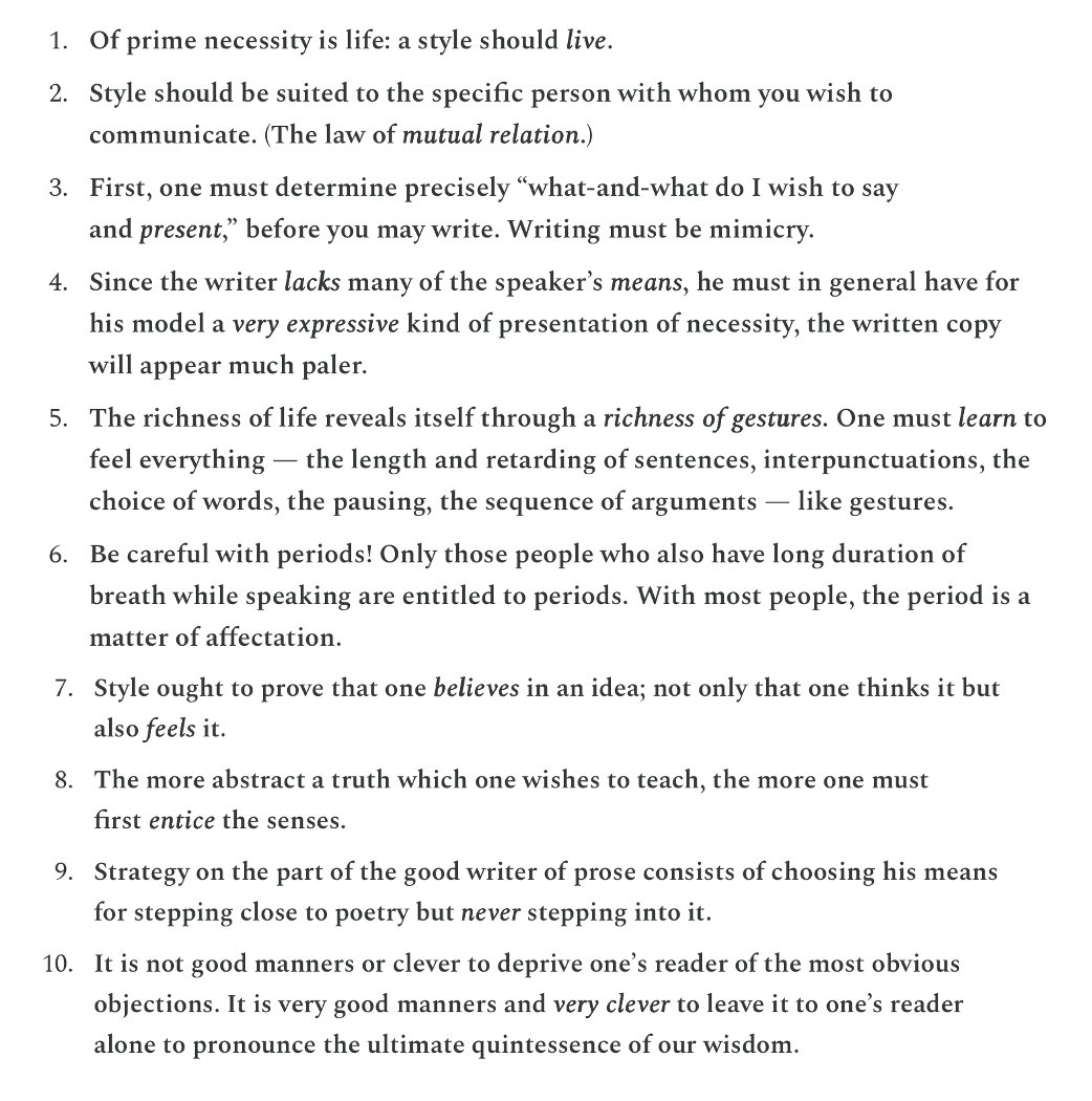 Friedrich Nietzsche's 10 rules of writing, from letters sent to Lou Andreas-Salomé in 1882