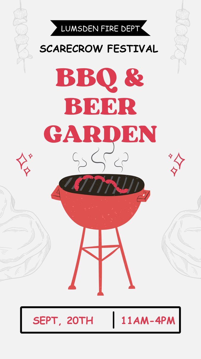 LumsdenFire's tweet photo. LFD BBQ and Beer gardens this Saturday at @TownofLumsden Scarecrow Festival.  11-4 https://t.co/VKa3gH1yMV