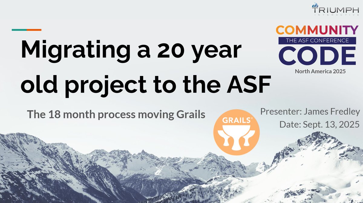 JamesFredley's tweet image. @grailsframework, Migrating a 20 year old project to the   @TheASF session from Community Over Code North America 2025: docs.google.com/presentation/d…