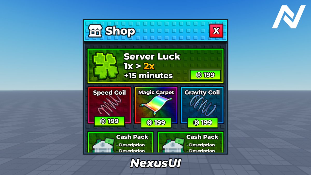 NexusUI_RBLX's tweet image. Another Stud Shop UI for practice 

Contact me though discord - NexusUI

#ROBLOX #RobloxDev #RobloxUI