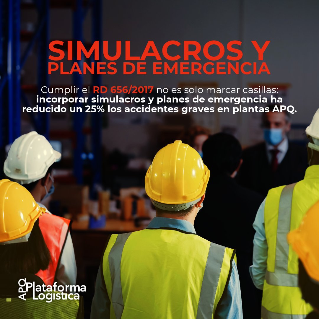 Cumplir el RD 656/2017 no es solo marcar casillas: incorporar simulacros y planes de emergencia ha reducido un 25 % los accidentes graves en plantas APQ. #SeguridadQuímica