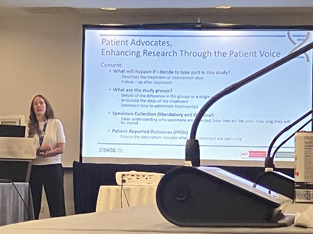 SWOG's tweet image. At the @SWOG fall group meeting in Chicago, Crystal Miwa, protocol dept manager, presents to PAC session on key inputs of patient #advocate involvement throughout the protocol development process. #SWOGonc swog.org/news-events/sw…
