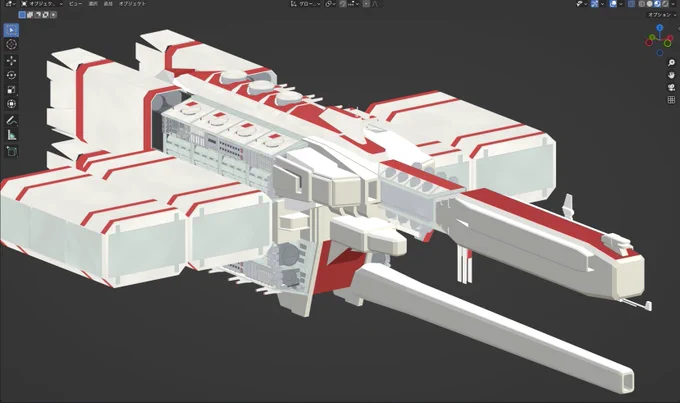 blenderアークトゥルス5進捗 細かい部品を追加したり艦尾の造形を考えたりテクスチャを増やしたり 少しずつ進んでおる