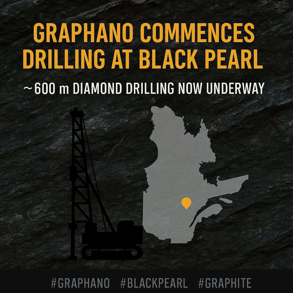 GraphanoE's tweet image. 🚀 Graphano kicks off drilling at the Black Pearl Graphite Project (Québec)!

The ~600m diamond drill program will test multiple high-grade graphite zones – including past results up to 17.9% Cg over 9m.
 newsfilecorp.com/release/266513…

#Graphano #BlackPearl #Graphite #Mining #EV