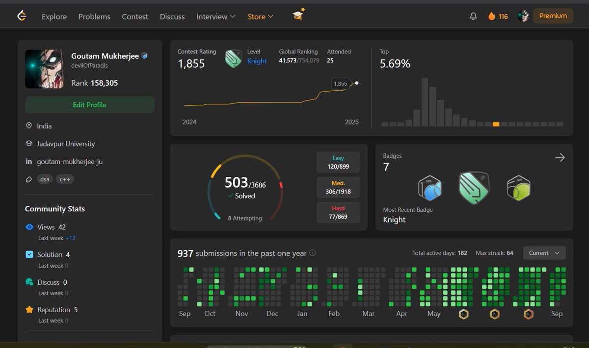 n0ob_coder's tweet image. 18/300 done
(started at 485)
#racefor300 #leetcode