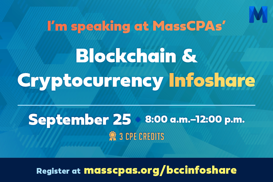 Our own <a href="/PerryWoodin/">Perry Woodin</a> will be speaking next Thursday, September 25 at <a href="/Mass_CPAs/">MassCPAs</a> about using technology for compliance in the digital assets space.