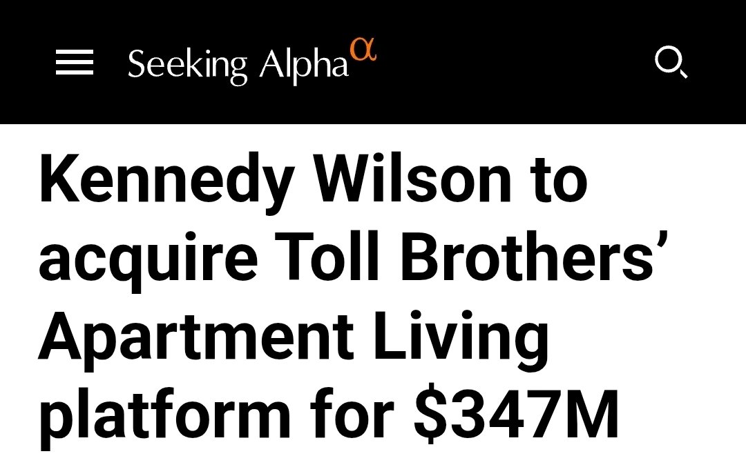 jayparsons's tweet image. Wow, big deal. Toll Brothers exiting apartment business, selling platform to Kennedy Wilson.