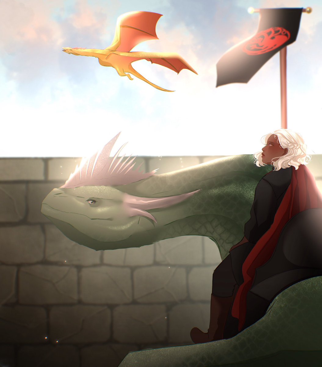 “So it came to pass that when King Aegon II flew Sunfyre over Dragonmont’s smoking peak and made his descent, expecting to make a triumphant entrance…up to meet him rose Baela Targaryen, Prince Daemon’s daughter by the Lady Laena, as fearless as her father.”

🎨: <a href="/yumiartx/">𝐘-𝐘𝐮𝐦𝐢! | jurídico cregan stark</a>