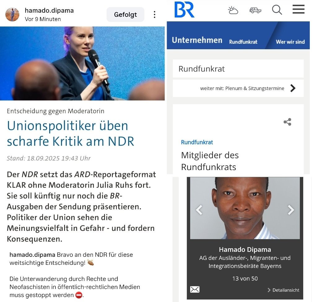 ÖRR Blog. (@oerrblog) on Twitter photo Hamado Dipama freut sich, dass <a href="/juliaruhs/">Julia Ruhs</a> beim NDR gecancelt wurde. Er sieht eine Unterwanderung des ÖRR durch Rechte und Neofaschisten. Hamado Dipama sitzt im BR Rundfunkrat. #OerrBlog Hamado Dipama freut sich, dass <a href="/juliaruhs/">Julia Ruhs</a> beim NDR gecancelt wurde. Er sieht eine Unterwanderung des ÖRR durch Rechte und Neofaschisten. Hamado Dipama sitzt im BR Rundfunkrat. #OerrBlog